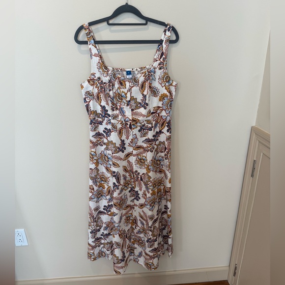 OLD NAVY Floral Linen Blend Smocked Midi Dress Cream Blue Mustard Medium - Picture 2 of 8